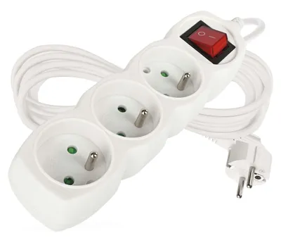 Prodlužovací kabel 5 m / 3 zásuvky / s vypínačem / bílý / PVC / 1 mm2
