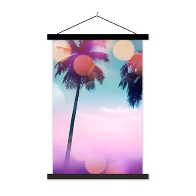 Produktbild von MuchoWow® Textilposter Sommer - Palmen - Himmel - Rosa 60x90 cm mit schwarzem Rahmen - Poster Wohnzimmer