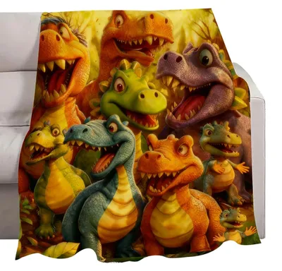 Imagen del producto de Manta de franela con estampado de dinosaurios para mayor comodidad y calidez