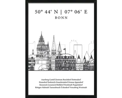 Produktbild von Gerahmtes Bild Bonn Koordinaten 53x73 cm