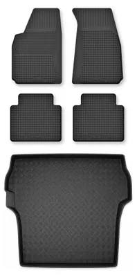 Image de Tapis en caoutchouc + bac de coffre pour Toyota Land Cruiser J200 2015- (coffre standard) – 5 pièces, noirs, semi-universel, adapté