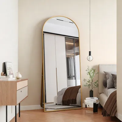 Obrázok produktu pre ProximaX Stojace zrkadlo 80 x 180 cm Zrkadlo po celej dĺžke Zlatý hliníkový rám Zrkadlo Zakrivené toaletné zrkadlo