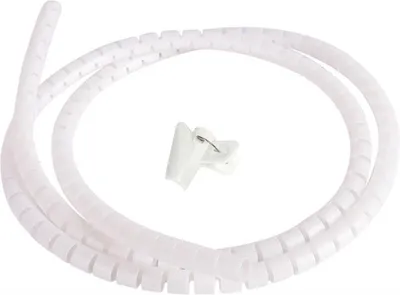 Obrázek produktu pro CHPN – Kabelový kanál – Systém kabelového vedení – Kabelový organizátor – Spiralní hadice – Možnost řezání – 10 mm – 2 m – bílá barva – Slouží k upevnění kabelů – Flexibilní a lze ho upravit na požadovanou velikost