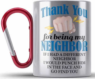 Produktbild von Trendation - Bester Nachbar Geschenk für Nachbarn Edelstahl Tasse Karabiner Geschenkidee Beste Nachbarn der Welt (Rot)