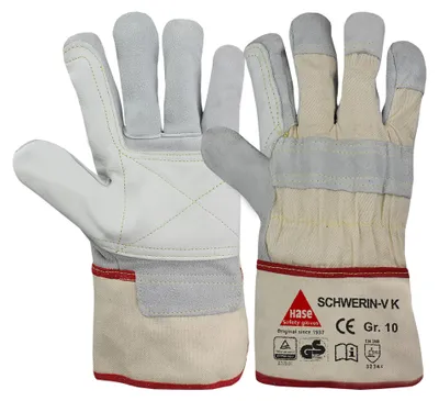 Produktbild von Hase Schwerin-V K Arbeitshandschuh aus Rindspaltleder Größe 9 12 Stk
