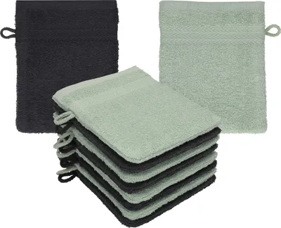 Produktbild von Betz 10 Stück Waschhandschuhe 16x21 cm PREMIUM 100% Baumwolle  Farbe: graphit - heugrün