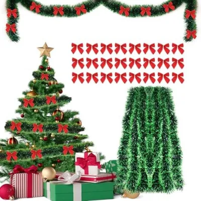 Produktbild von PromoHome® Weihnachtsgirlande mit Schleifen – 10 Meter festliche Dekoration, Grün, Kunststoff/Metall