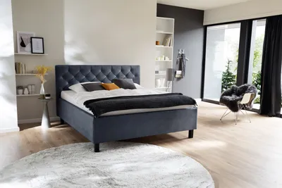Produktbild von Polsterbett Doppelbett Bett San Remo mit Stoffbezug Bulus 16 taubenblau-180 x 200 cm-schwarz
