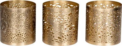 Produktbild von 3er Set Windlicht H11cm Gold Metall Teelichthalter Kerze Deko Tischdeko Oriental