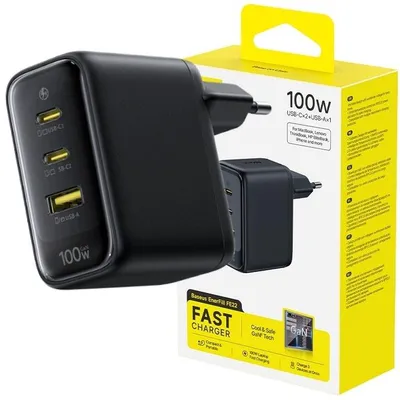Image de Chargeur secteur Baseus, 100 W, 2 ports USB-C, 1 port USB-A, compatible avec la technologie PD, pour smartphones