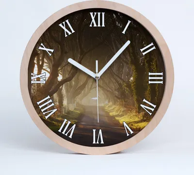Produktbild von Holzuhr 30fi cm wanduhr - weiße Spitzen - Nebel im Wald