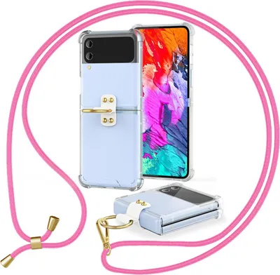 Image de Housse tour de cou pour Samsung Galaxy Z Flip4 Housse claire avec cordon anneau rose