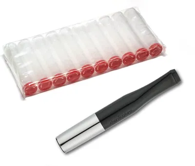 Imagen del producto de Soporte para cigarrillos de 77 mm, en color y plateado, con 10 filtros, para filtros de 9 mm