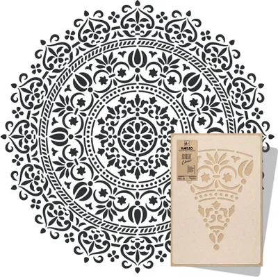Produktbild von Mandala Große Malschablonen Durchmesser 227 cm, Orientalischer Kreis Mandala Geometrisches Ornament, Wiederverwendbare Kunststoff Wandschablone DIY