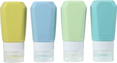 Produktbild von 4 Stück Silikon-Reiseflaschen Reise Toilettenartikel Set, für Shampoo Creme Spülung Körperpflege,Reiseflaschen zum Befüllen Set, 90 ml Behälter, Gelb