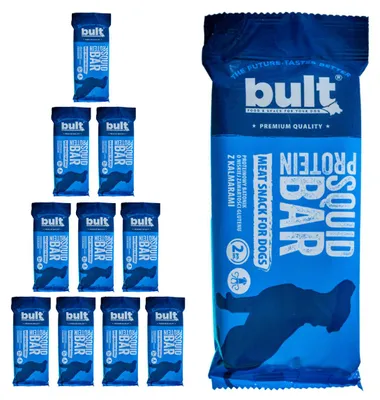 Obrázok produktu pre BULT | Proteínové tyčinky pre psov, pochúťky Kalmar - vrecko 10 x 75 g - s vysokým obsahom bielkovín - ľahko stráviteľné - 86 % podiel mäsa