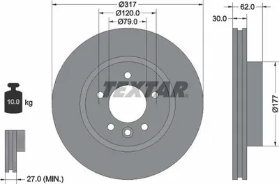 Produktbild von 2x TEXTAR Bremsscheibe 92134505 für LAND ROVER Range Rover Sport (L320) 62mm