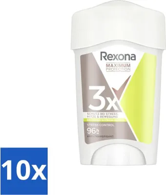 Immagine prodotto di Rexona - Deodorante Stick - Massima protezione Stress Control Dry - Contro la sudorazione da stress - 45 ml - Confezione risparmio - 10 pezzi