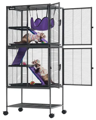 Obrázok produktu pre VEVOR Klietka pre malé zvieratá, kovová, pre fretky, 61x44x138 cm, vhodné pre fretky, činčily, veverice, morčatá a králiky, 4-poschodová, s medzerami medzi drôtmi 13,97 mm, s aretovateľnými otočnými kolieskami