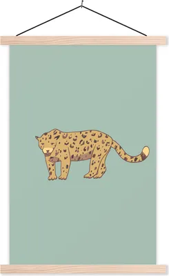 Produktbild von MuchoWow® Textilposter Leopard - Kinder - Grün - Jungen - Blau - Kinder 40x60 cm mit holzfarbenen Rahmen - Poster