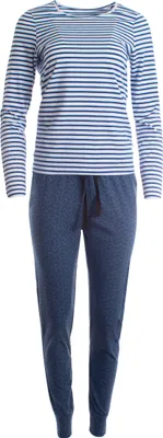Produktbild von Damen Pyjama Schlafanzug 2-teilig mit Hose & Oberteil Blau Gestreift-L
