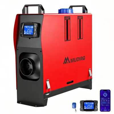 Produktbild von MUDIRO 8 KW Diesel‑Luftheizung vertikal Rot ohne Adapter, Höhenmodus, intelligentes LCD‑Panel, Bluetooth‑App + Fernbedienung, Auto‑Start‑Stopp