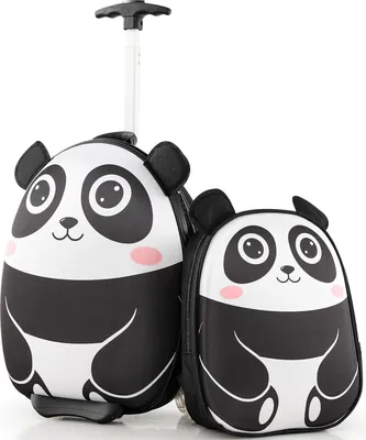 Produktbild von 2tlg. Kinderkoffer Set, Kinderkoffer mit Rucksack, Reisekoffer Jungen & Mädchen, Kindergepäck mit Rollen, Kindertrolley Handgepäck Kinder Flugzeug (Schwarz-Panda)