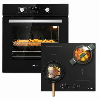 Produktbild von KB ELEMENTS Herdset Autark Kratzfestes Induktionskochfeld mit 2 Flexzonen + Einbaubackofen 60 cm, Air Fry, Steam Clean, Heißluft, A+