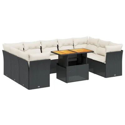 Produktbild von vidaXL 10-tlg. Garten-Sofagarnitur mit Kissen Schwarz Poly Rattan