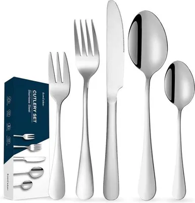 Obrázek produktu pro Sada příborů, 30dílná, pro 6 osob, nerezová ocel, sada příborů s odměrkou, vidlička, lžíce, vysoce kvalitní nerezová ocel, vhodná do myčky