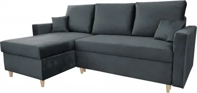 Produktbild von Ecksofa MON, Eckcouch in L-Form mit Schlaffunktion und Bettkasten, Farbe: Dunkelgrau, Veloursstoff, Ottomane Links oder Rechts