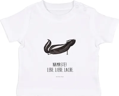 Produktbild von Mr. & Mrs. Panda T-Shirt Stinktier Yoga 0. - 6. Monat - Weiß - Geschenk, Babyshirt, Raubtier, Kinder Oberteil, Wildtier, Baby, Namaste, Liebe, Shirt, Kurzarmshirt