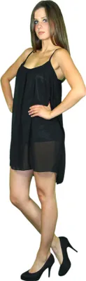 Produktbild von Damen Sommerkleid Chiffon Strandkleider y rückenfrei schwarz, Größe:S