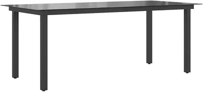 Image de Table d'extérieur, table de jardin, noire, 190 x 90 x 74 cm, en aluminium et en verre, idéale pour le jardin, la plage, le balcon, la terrasse ou le camping