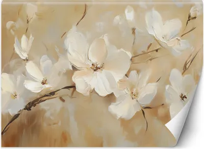 Produktbild von Vlies fototapete Weiße Blumen auf beigem Hintergrund 100x70 cm Feeby Beige inkl. Kleber einfache Montage