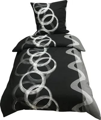 Produktbild von 2 teilige Bettwäsche 155x220 cm Kreise grau schwarz Baumwolle Renforce