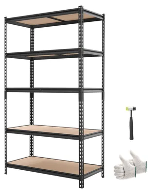 Image de Étagère de rangement robuste SucceBuy, dimensions 1025 x 517 x 1813 mm, capacité de charge de 1134 kg, structure en acier et 5 étagères en MDF réglables. Système modulaire divisible pouvant servir de établi. Étagère métallique polyvalente pour cave, garage et atelier