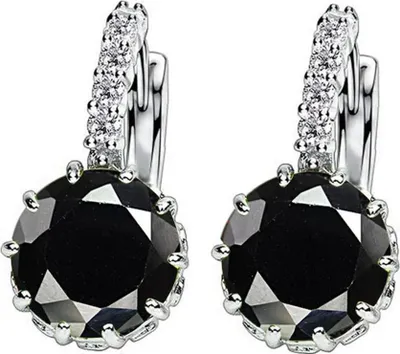 Produktbild von Damen-Ohrringe mit rundem Zirkonia und eingelegtem Huggie-Creolen, Piercing-Schmuck, Geschenk-Schwarz