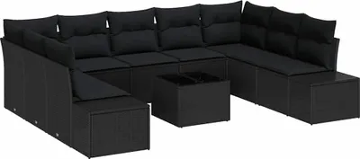 Produktbild von vidaXL Gartensofa-set mit Kissen 9 pcs Schwarz Polyrattan