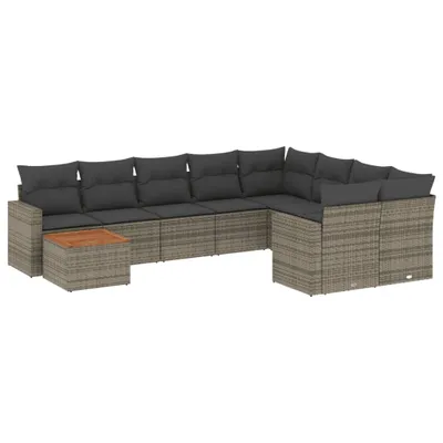 Produktbild von 10-tlg. Garten-Sofagarnitur mit Kissen Grau Poly Rattan