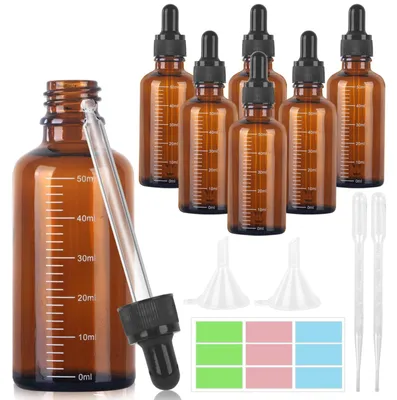 6er-Set Pipettenflaschen 50 ml bernsteinfarben Glas Tropfflaschen