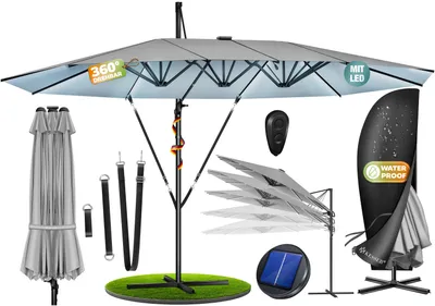 Produktbild von KESSER® Sonnenschirm Doppelsonnenschirm 4,6m x 2,7m | Ampelschirm Abdeckung & Windsicherung mit Kurbel & Ständer | Kurbelschirm Aluminium wasserabweisend | Neigbar Kippbar 360° Drehbar