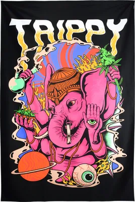 Produktbild von PSYWORK Schwarzlicht Stoffposter Neon "Trippy Ganesha", 150x225cm