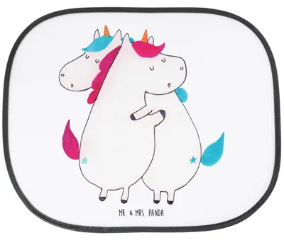 Produktbild von Mr. & Mrs. Panda Sonnenschutz Auto Einhörner Umarmen - Weiß - Geschenk, für Autoscheiben, Sonnenblende, Unicorn, Fürs, Einhorn, Hitzeschutz, Liebe, Familie, Geschwister