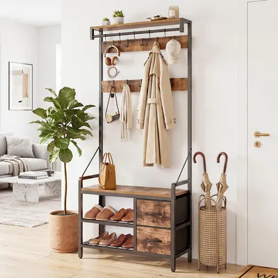 Produktbild von HOKEEPER Garderobenständer mit Sitzbank & Schubladen, Multifunktionale Garderobe mit Kleiderstange, Schuhregal und Aufbewahrung für Flur Schlafzimmer