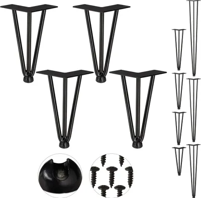 Produktbild von Relaxdays Hairpin Legs, 4er Set, 3 Streben, Metall, Haarnadel Tischbein für Hocker, Tisch & Schrank, 20 cm hoch, schwarz