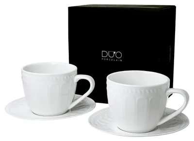 Produktbild von DUO | Kaffeetasse - Tasse mit Untertasse - 260 ml - 2er Set - weiß - Teetassen - aus Porzellan - Geschenkbox