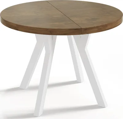 Produktbild von Designer Runder Ausziehbarer Esstisch - Loft-Stil, Industriell, Platzsparend - Weiße Beine - 100 bis 150 cm - für 6-8 Personen - Hergestellt in EU - Lefkas Eiche - 150 cm