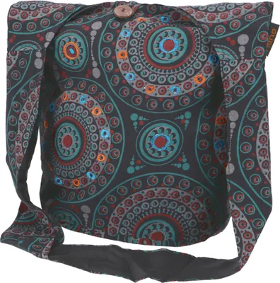 Produktbild von Sadhu Bag, Ethno Shopper, Bestickter Schulterbeutel - Schwarz, Uni - Erwachsene, Baumwolle, 30*32*20 cm, Alternative Umhängetasche, Handtasche aus Stoff