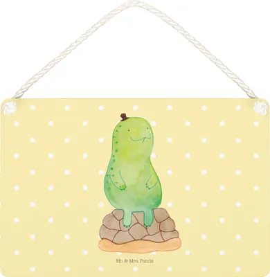 Produktbild von Mr. & Mrs. Panda Schild Schildkröte Pause DIN A5 - Gelb Pastell - Geschenk, Wandbild Holz, Achtsamkeit, sitzen, wandtafel, Türschild, holzbild, Achtsam, Panzer